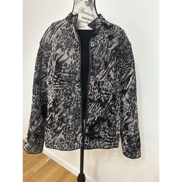 Textured Reversible Burnout Jacket Black & Silver Art Deco Boho Glam Size L - Picture 1 of 3